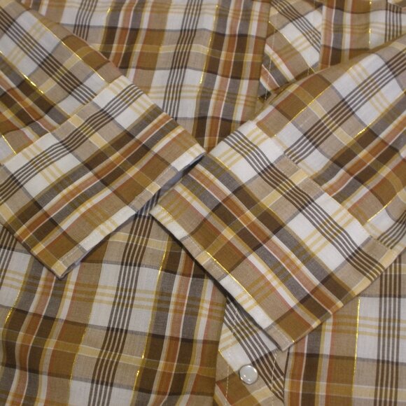 Roper Western Pearl Snap Mens Shirt Size Large Autumn Brown w/ Gold Long Sleeve - Picture 6 of 8